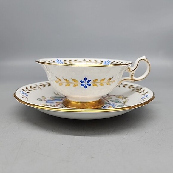 Hand Painted Royal Chelsea Rich Floral Center Tea Cup and Saucer Set - Picture 3 of 9